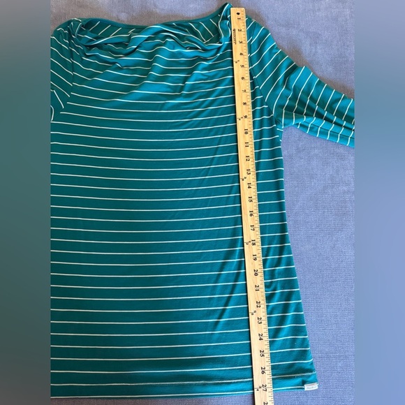 Eddie Bauer Womens Turquoise Striped Long Sleeve Shirt SZ MD Cowl Neck Keyhole - Picture 8 of 8